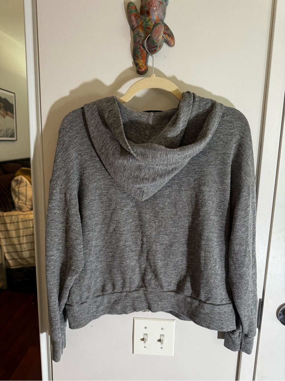 Monrow Grey Ribbed Original Zip Up Hoodie - Picture 11 of 11